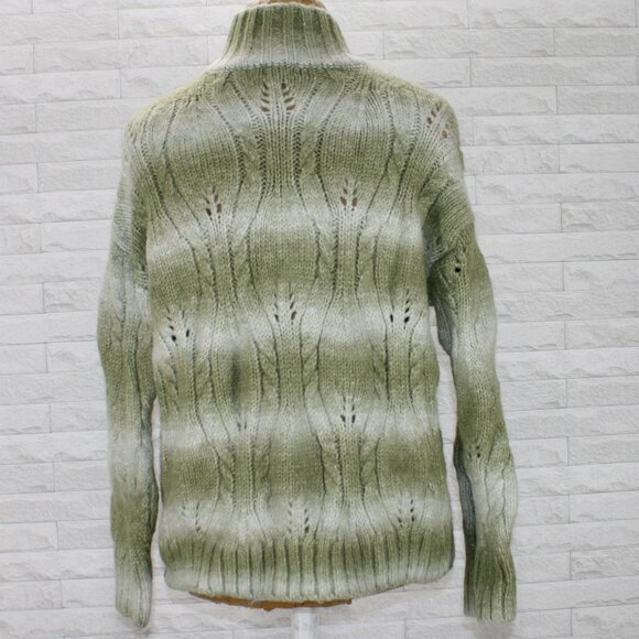 A.N.A. Sweater Cable Knit Green Ombre Stripe Mock Turtleneck Fuzzy Chunky Small - Picture 5 of 13